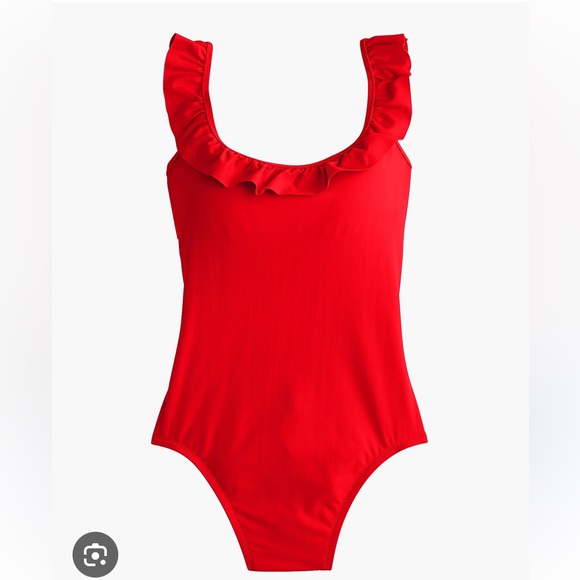 J. Crew Other - J. Crew Red Ruffle Scoop Back One Piece Swimsuit